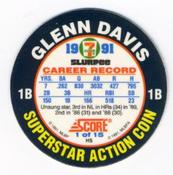 1991 Score 7-Eleven Superstar Action Coins: Atlantic Region #1 HS Glenn Davis Back