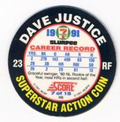1991 Score 7-Eleven Superstar Action Coins: Atlantic Region #7 HS Dave Justice Back