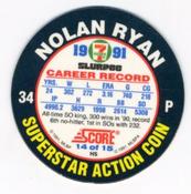 1991 Score 7-Eleven Superstar Action Coins: Atlantic Region #14 HS Nolan Ryan Back