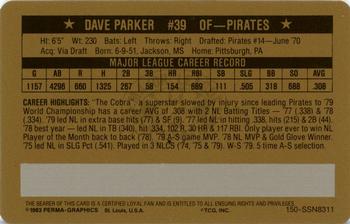 1983 Perma-Graphics Super Stars Credit Cards - Gold #11 Dave Parker Back