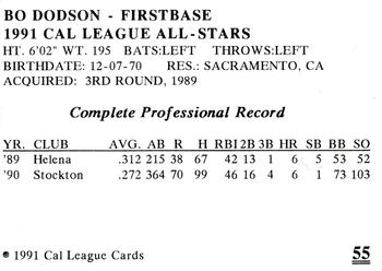1991 Cal League All-Stars #55 Bo Dodson Back