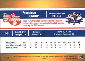 2012 Grandstand Midwest League Top Prospects #NNO Francisco Lindor Back