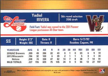 2012 Grandstand Midwest League Top Prospects #NNO Yadiel Rivera Back