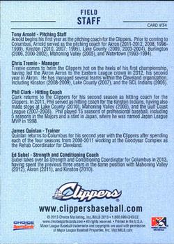 2013 Choice Columbus Clippers #34 Tony Arnold / Chris Tremie / Phil Clark / James Quinlan / Ed Subel Back
