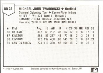 1989 ProCards Eastern League Diamond Diplomacy #DD35 Mike Twardoski Back