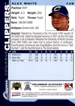 2011 Choice Columbus Clippers #28 Alex White Back