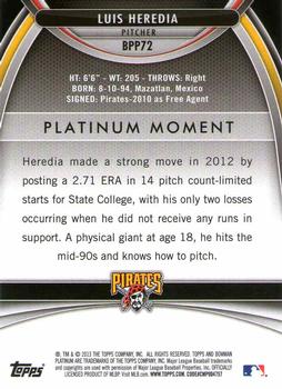 2013 Bowman Platinum - Prospects #BPP72 Luis Heredia Back