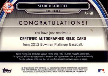 2013 Bowman Platinum - Relic Autographs #AR-SH Slade Heathcott Back