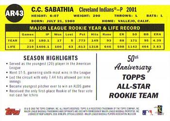 2008 Topps - All-Rookie Team 50th Anniversary #AR43 CC Sabathia Back