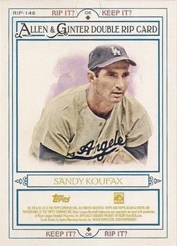 2013 Topps Allen & Ginter - Double Rip Cards #RIP-148 Sandy Koufax / Willie Mays Back