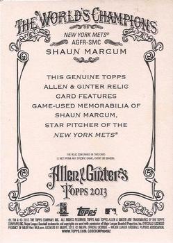 2013 Topps Allen & Ginter - Relics #AGFR-SMC Shaun Marcum Back