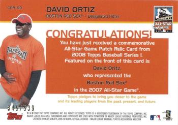 2008 Topps - Replica Mini Jersey Cards #CPR-DO David Ortiz Back