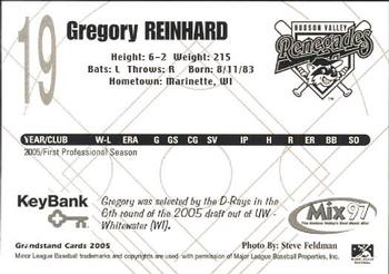 2005 Grandstand Hudson Valley Renegades #28 Gregory Reinhard Back