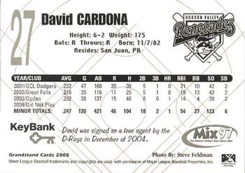 2005 Grandstand Hudson Valley Renegades #4 David Cardona Back