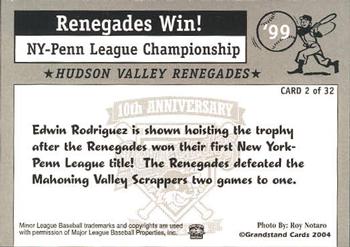 2004 Grandstand Hudson Valley Renegades 10th Anniversary #2 NY-Penn League Champions Back