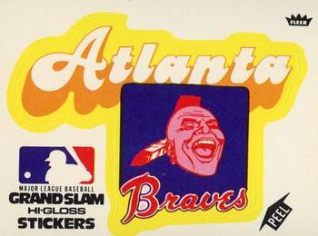 1977 Fleer Grand Slam Hi-Gloss Stickers #NNO Atlanta Braves Team (White) Front