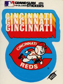 1977 Fleer Grand Slam Hi-Gloss Stickers #NNO Cincinnati Reds Team (White) Front