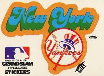 1977 Fleer Grand Slam Hi-Gloss Stickers #NNO New York Yankees Team (White) Front