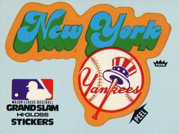 1977 Fleer Grand Slam Hi-Gloss Stickers #NNO New York Yankees Team (Blue) Front