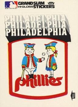 1977 Fleer Grand Slam Hi-Gloss Stickers #NNO Philadelphia Phillies Team (White) Front