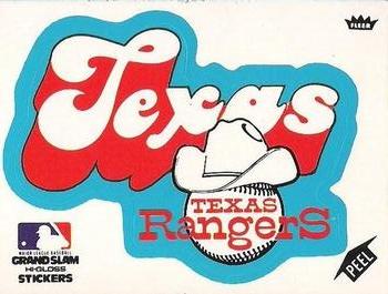 1977 Fleer Grand Slam Hi-Gloss Stickers #NNO Texas Rangers Team (White) Front