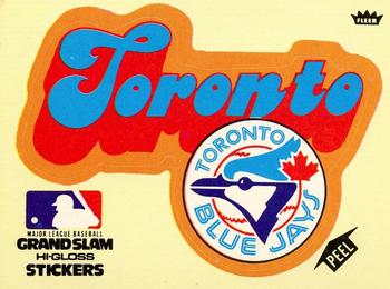 1977 Fleer Grand Slam Hi-Gloss Stickers #NNO Toronto Blue Jays Team (Yellow) Front