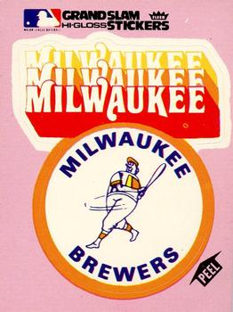 1977 Fleer Grand Slam Hi-Gloss Stickers #NNO Milwaukee Brewers Team (Pink) Front