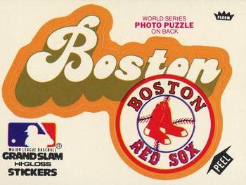 1978 Fleer Grand Slam Hi-Gloss Stickers #NNO Boston Red Sox Team (White) Front