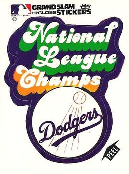 1978 Fleer Grand Slam Hi-Gloss Stickers #NNO Los Angeles Dodgers National League Champs (White) Front