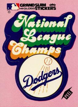 1978 Fleer Grand Slam Hi-Gloss Stickers #NNO Los Angeles Dodgers National League Champs (Pink) Front