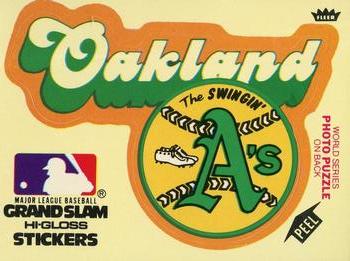 1978 Fleer Grand Slam Hi-Gloss Stickers #NNO Oakland A's Team (Yellow) Front