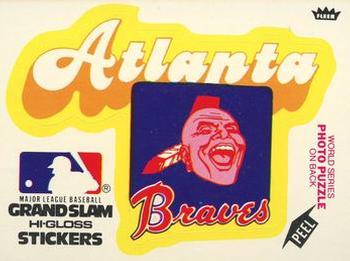 1979 Fleer Grand Slam Hi-Gloss Stickers #NNO Atlanta Braves Team (White) Front