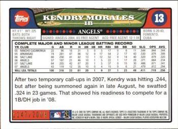 2008 Topps - Gold #13 Kendry Morales Back