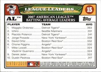 2008 Topps - Gold #15 AL Leaders: Batting Average (Magglio Ordonez / Ichiro / Placido Polanco) Back