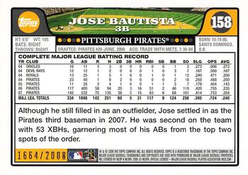 2008 Topps - Gold #158 Jose Bautista Back