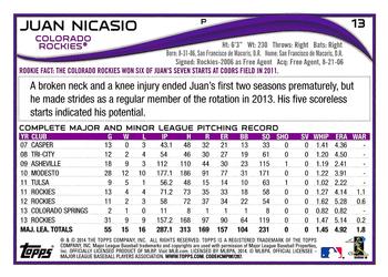 2014 Topps #13 Juan Nicasio Back