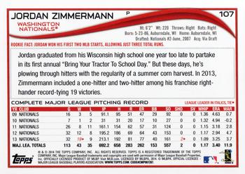 2014 Topps #107 Jordan Zimmermann Back