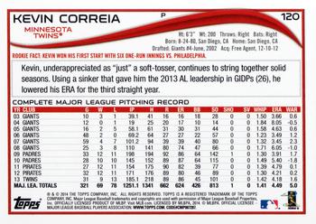 2014 Topps #120 Kevin Correia Back