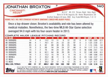 2014 Topps #140 Jonathan Broxton Back