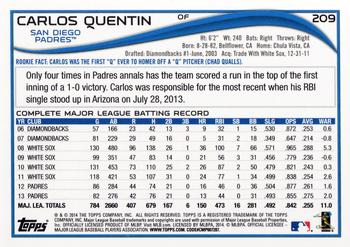 2014 Topps #209 Carlos Quentin Back