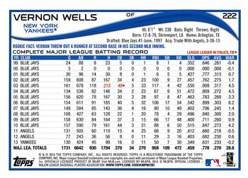 2014 Topps #222 Vernon Wells Back