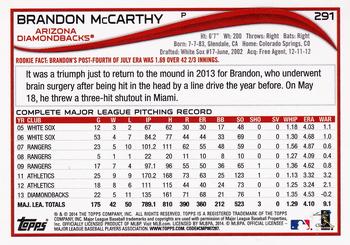2014 Topps #291 Brandon McCarthy Back