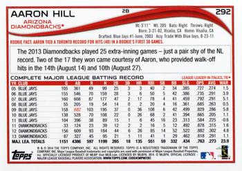 2014 Topps #292 Aaron Hill Back