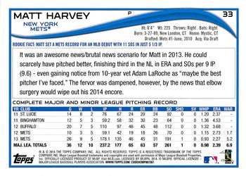 2014 Topps #33 Matt Harvey Back