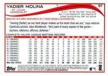 2014 Topps #57 Yadier Molina Back