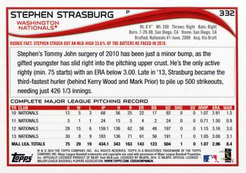 2014 Topps #332 Stephen Strasburg Back