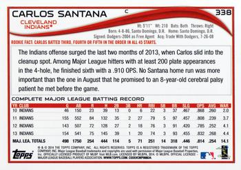 2014 Topps #338 Carlos Santana Back
