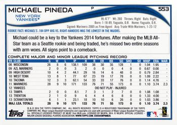 2014 Topps #553 Michael Pineda Back