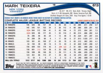 2014 Topps #613 Mark Teixeira Back
