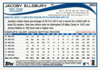 2014 Topps #650 Jacoby Ellsbury Back